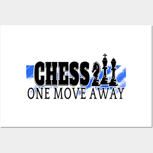 Chess One Move Away White Outline Posters and Art